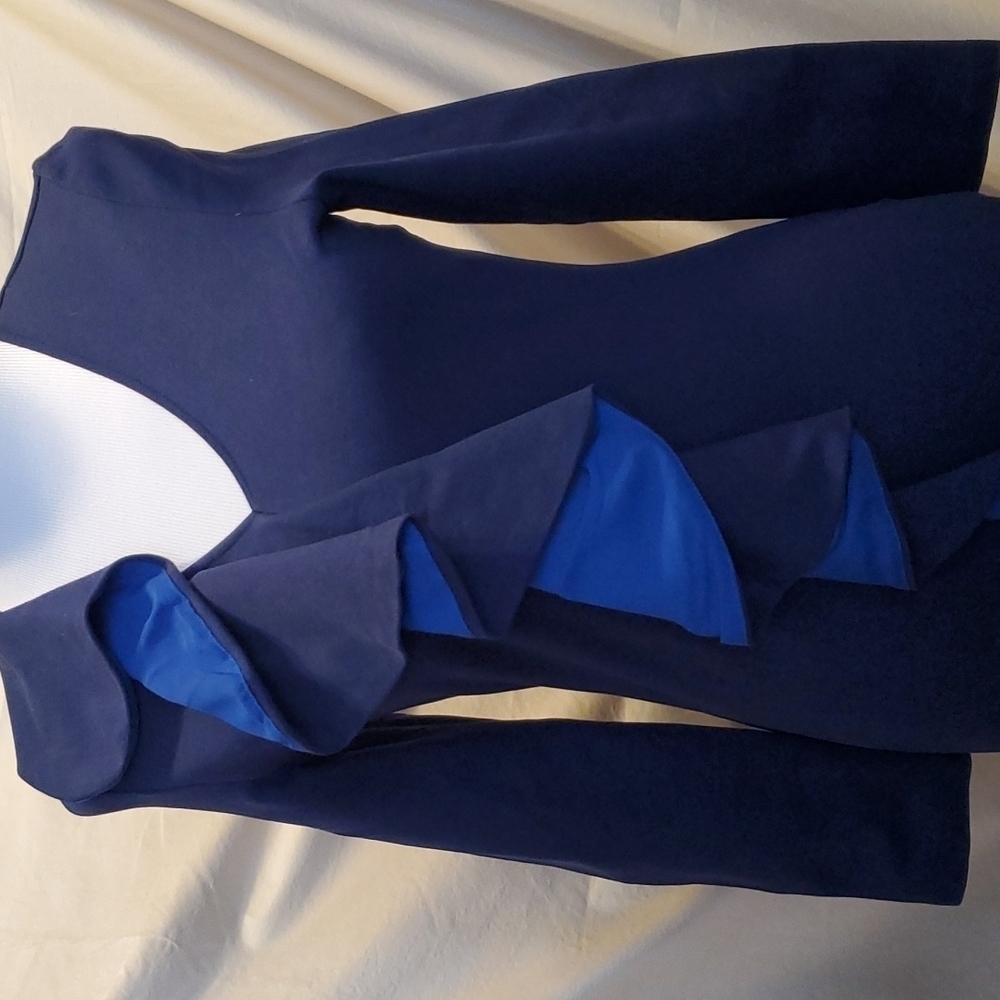 Sabie Navy Blue V-Neck Ruffle Dress SZ MD - Picture 3 of 9